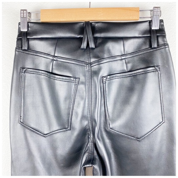 Good American Crystal Embellished Faux Leather Straight Leg Pants Size 27 - Picture 9 of 11